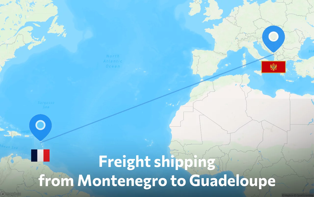 Shipping route from Montenegro to Guadeloupe