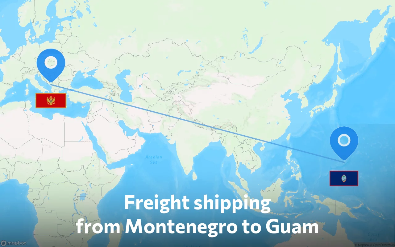 Shipping route from Montenegro to Guam