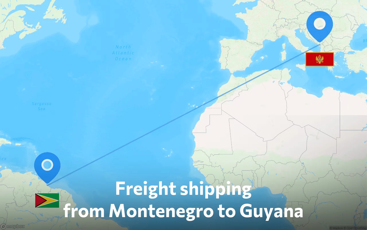 Shipping route from Montenegro to Guyana