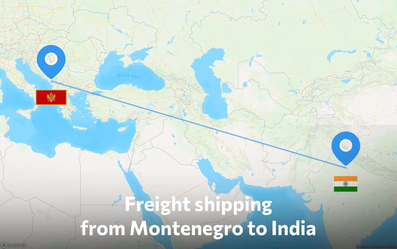 Shipping route from Montenegro to India