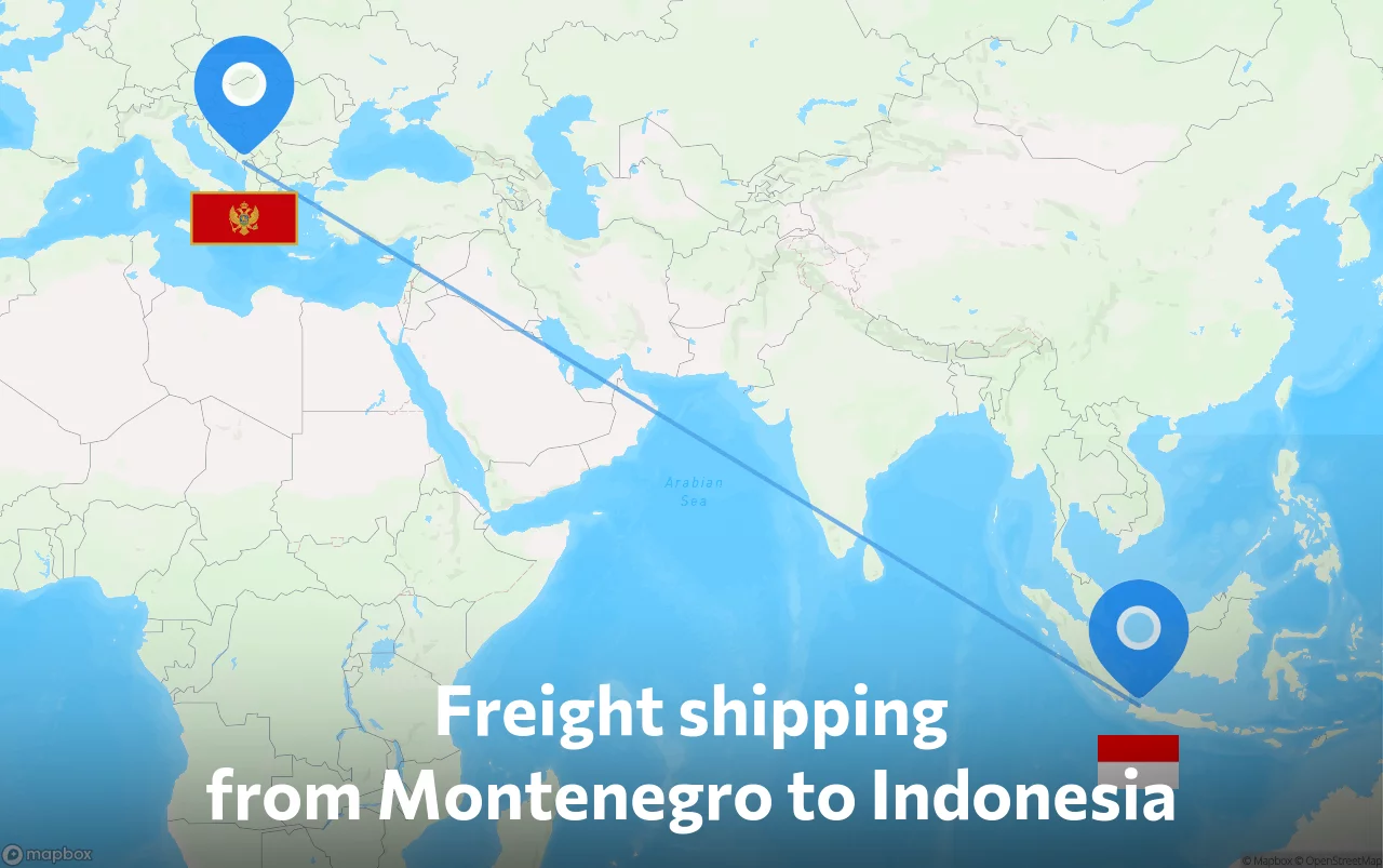 Shipping route from Montenegro to Indonesia
