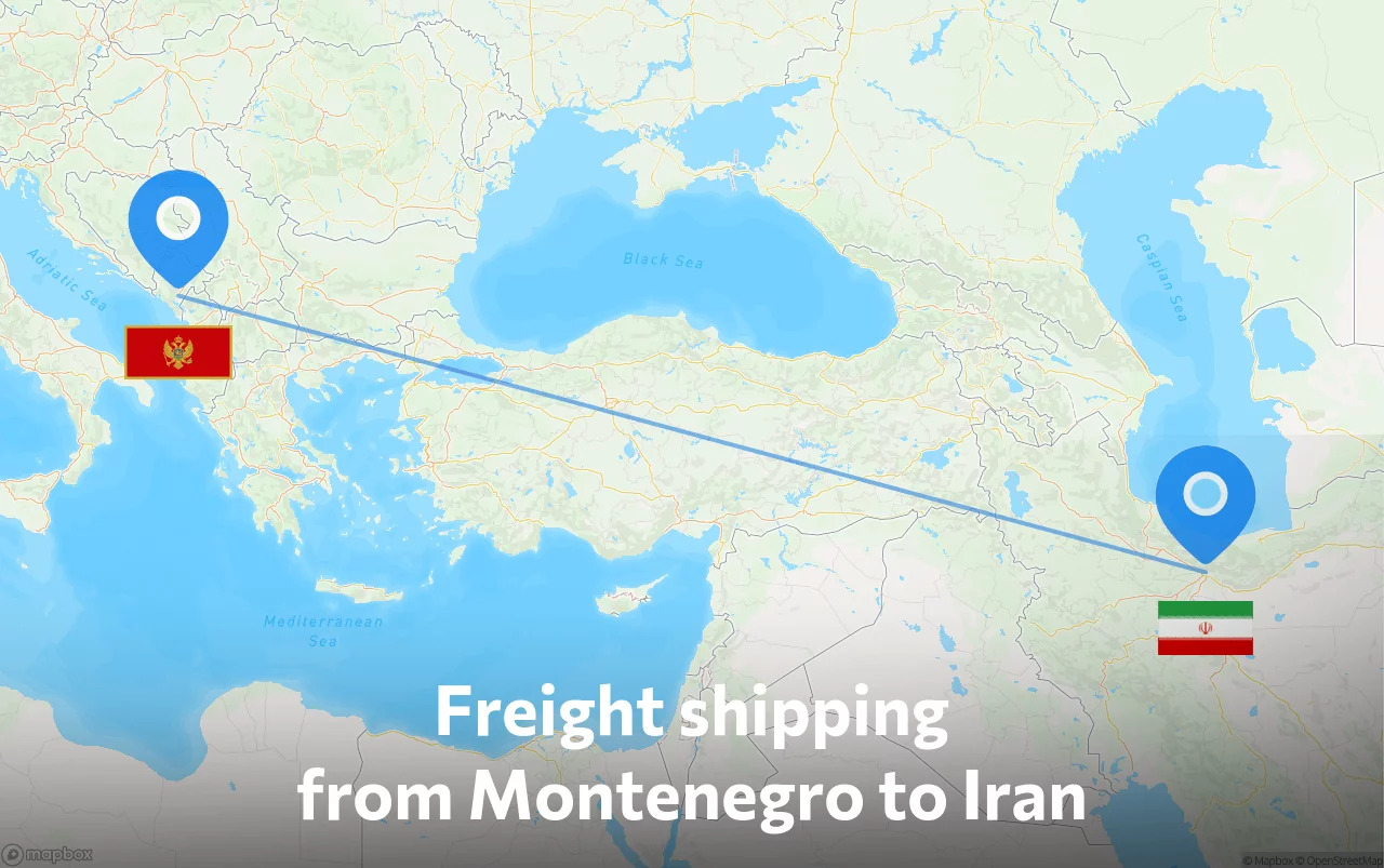 Shipping route from Montenegro to Iran