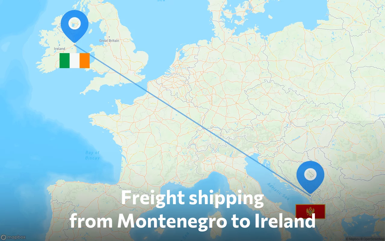 Shipping route from Montenegro to Ireland