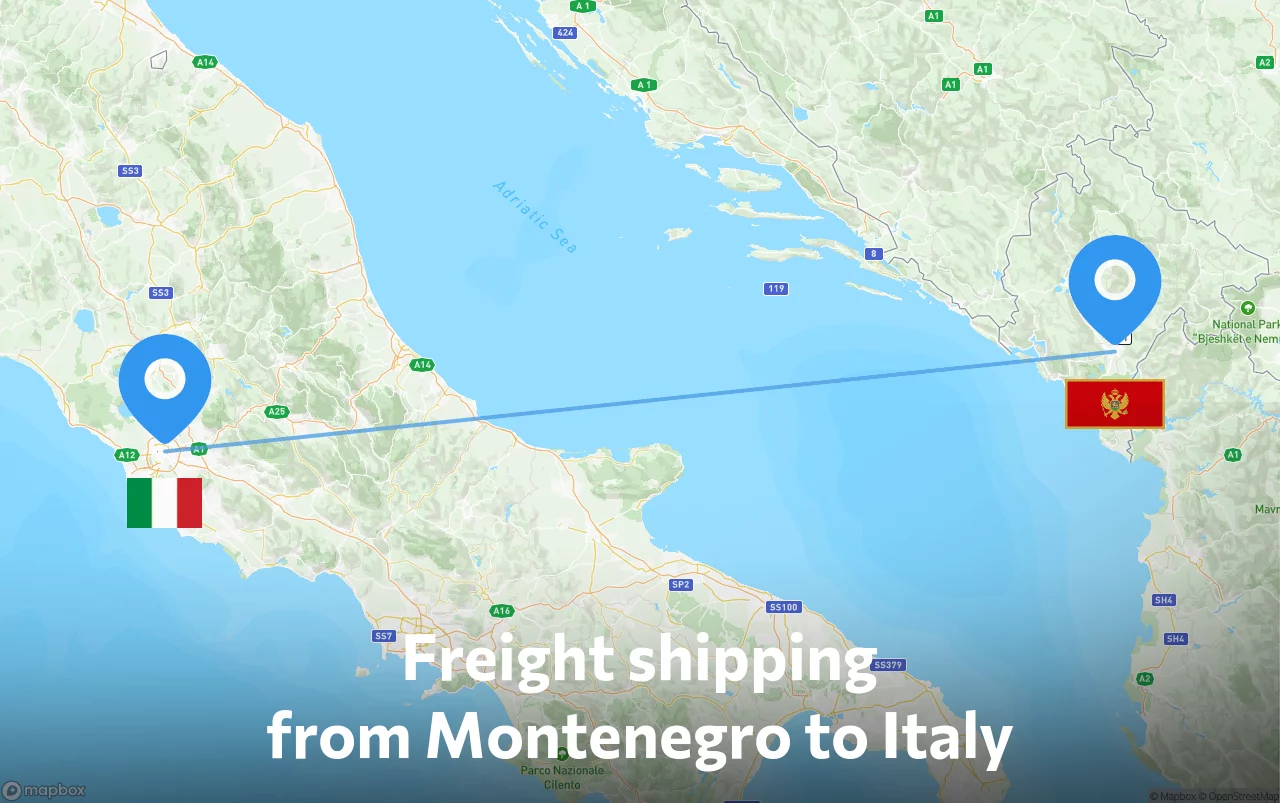 Shipping route from Montenegro to Italy