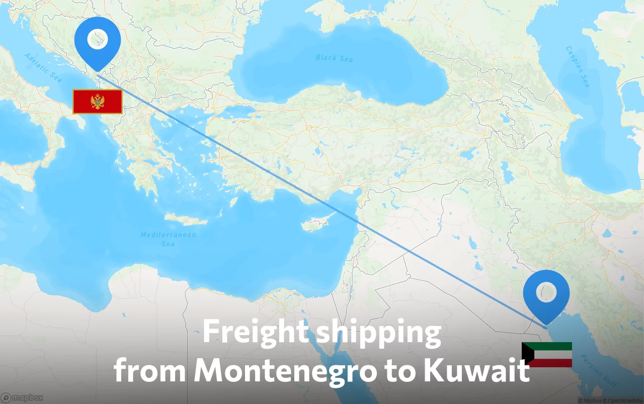 Shipping route from Montenegro to Kuwait