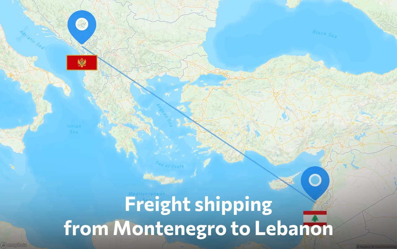 Shipping route from Montenegro to Lebanon