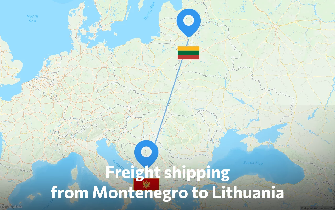 Shipping route from Montenegro to Lithuania