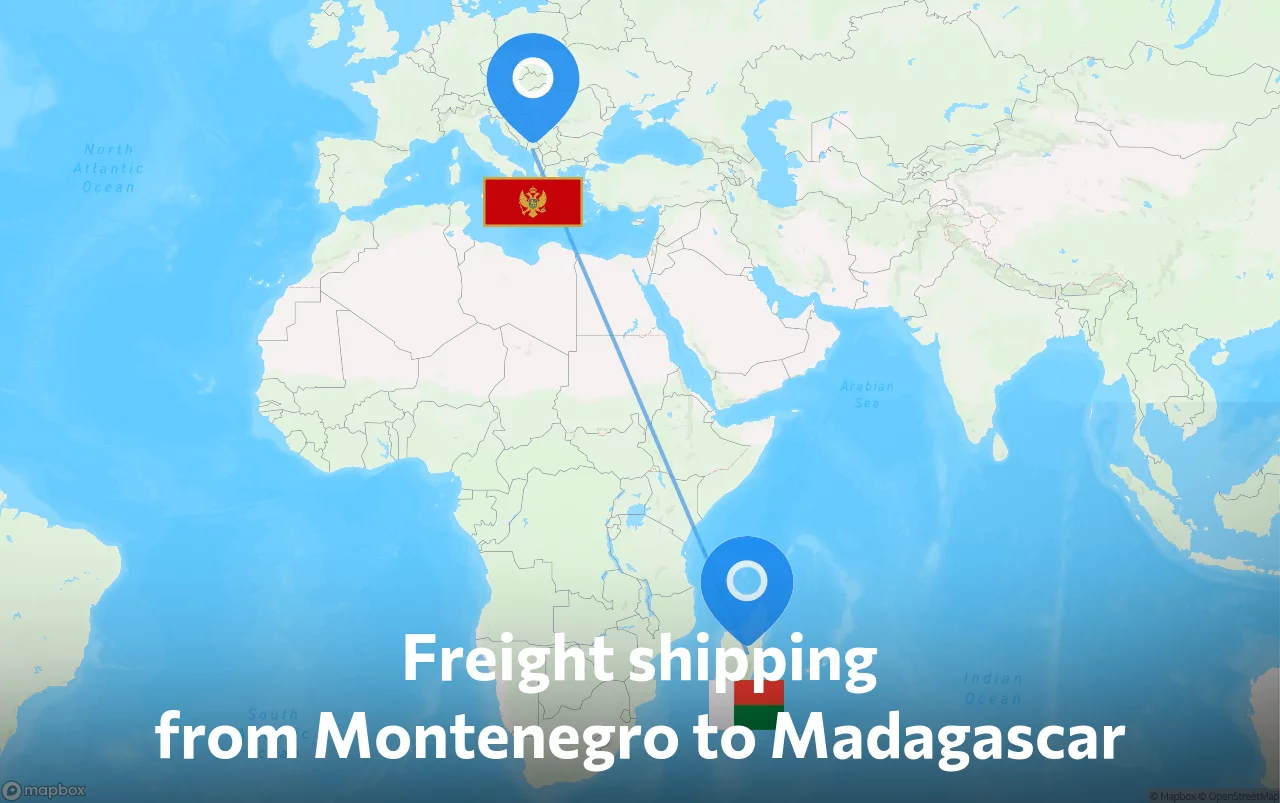 Shipping route from Montenegro to Madagascar