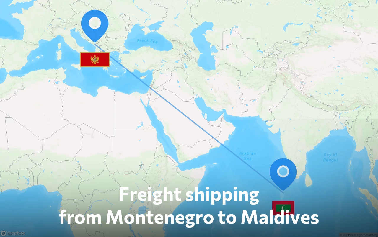 Shipping route from Montenegro to Maldives