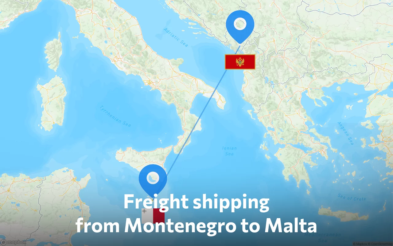 Shipping route from Montenegro to Malta