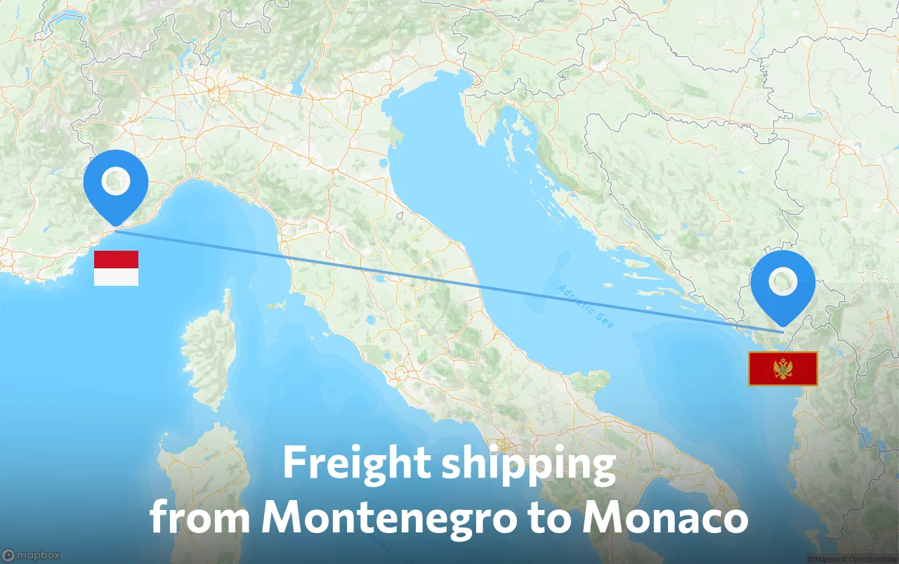 Shipping route from Montenegro to Monaco