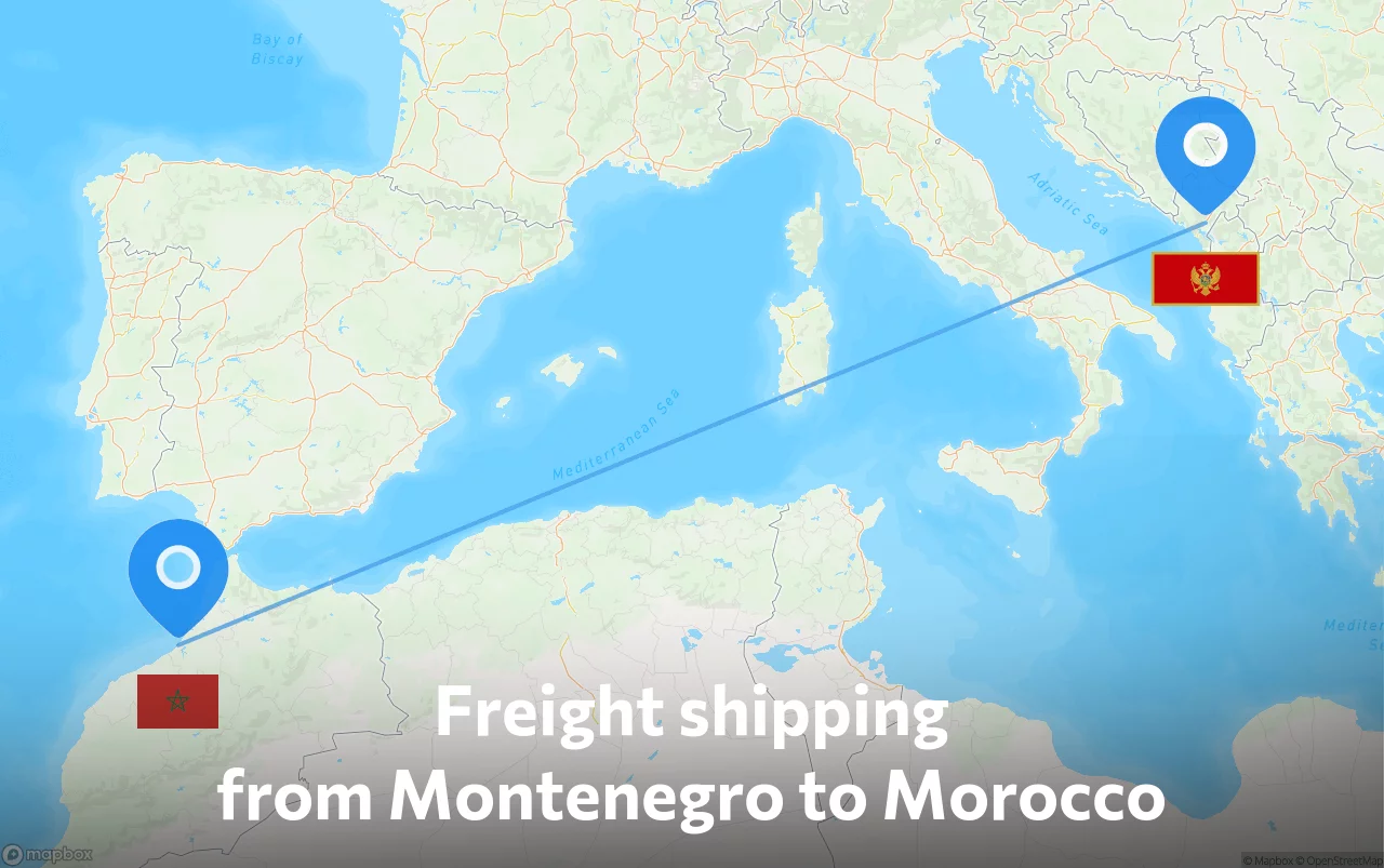 Shipping route from Montenegro to Morocco