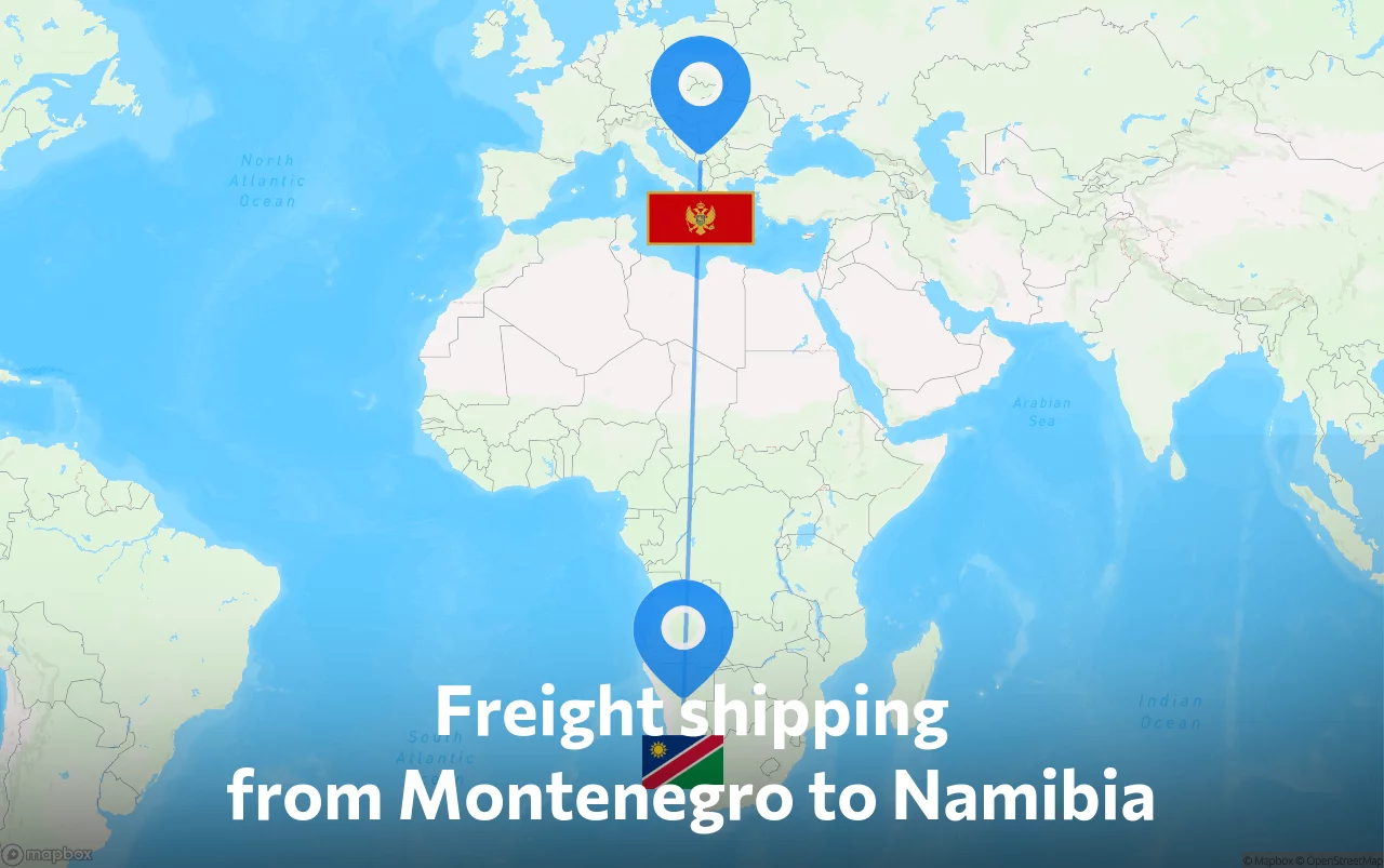 Shipping route from Montenegro to Namibia