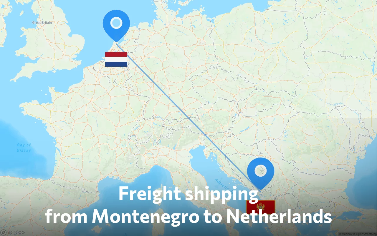 Shipping route from Montenegro to Netherlands