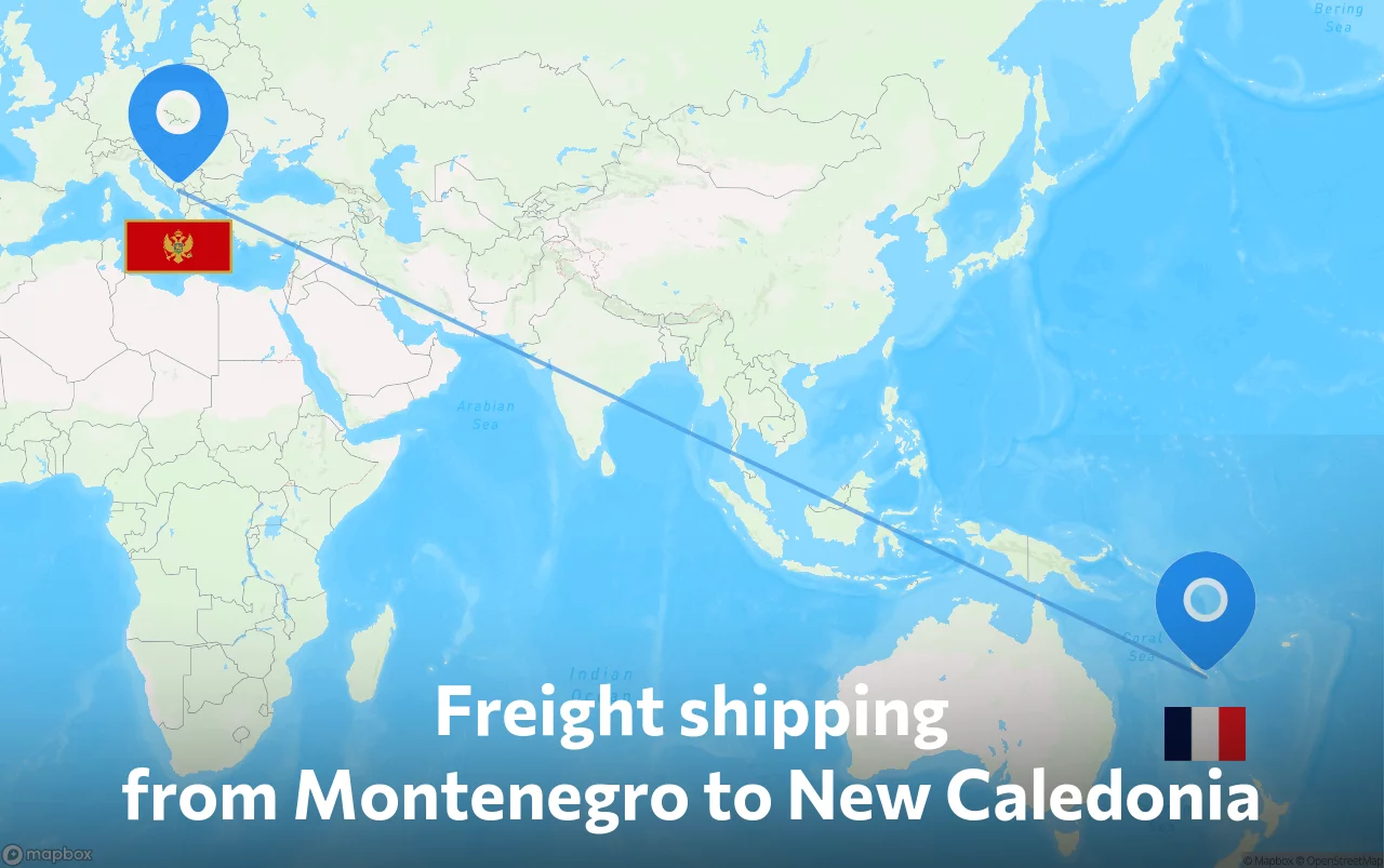 Shipping route from Montenegro to New Caledonia