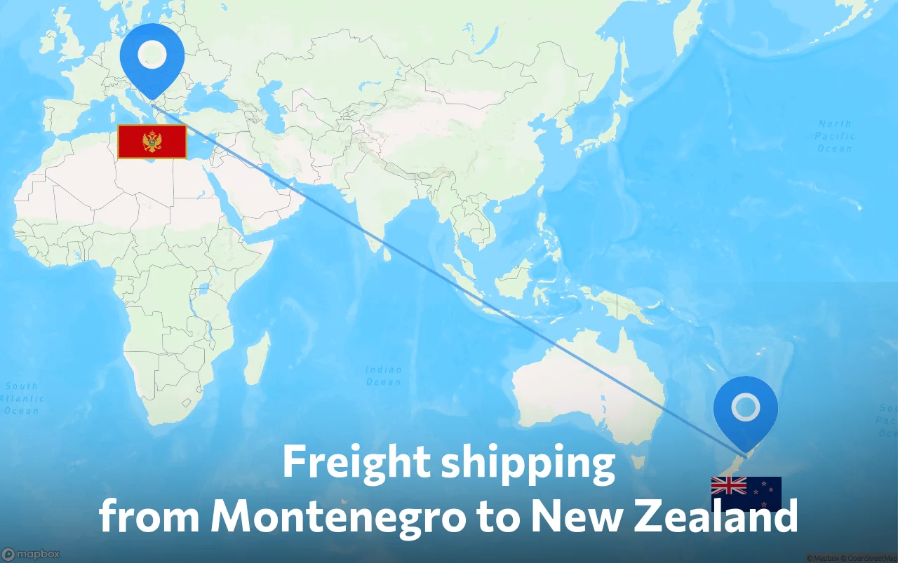 Shipping route from Montenegro to New Zealand
