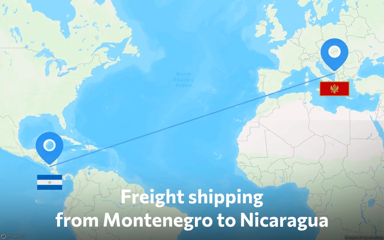 Shipping route from Montenegro to Nicaragua