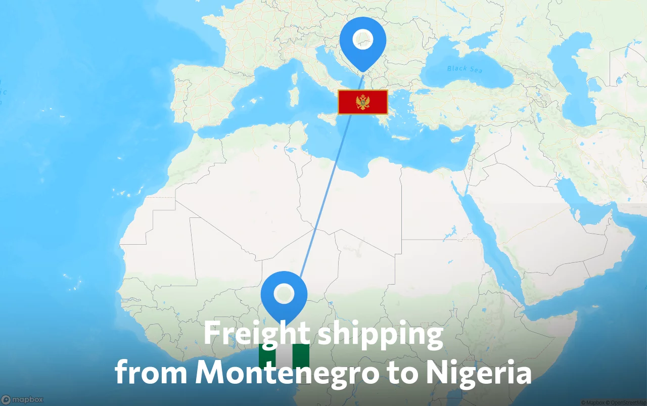 Shipping route from Montenegro to Nigeria