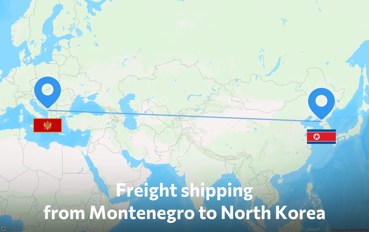 Shipping route from Montenegro to North Korea
