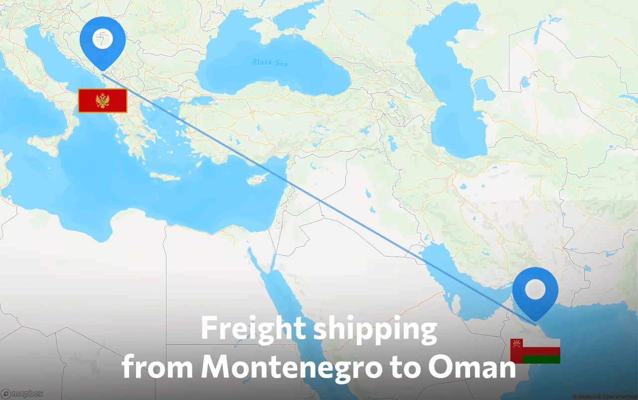 Shipping route from Montenegro to Oman
