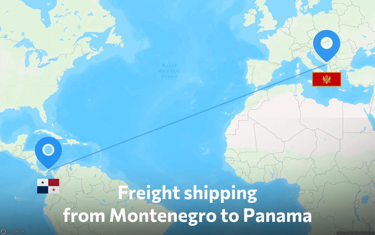 Shipping route from Montenegro to Panama
