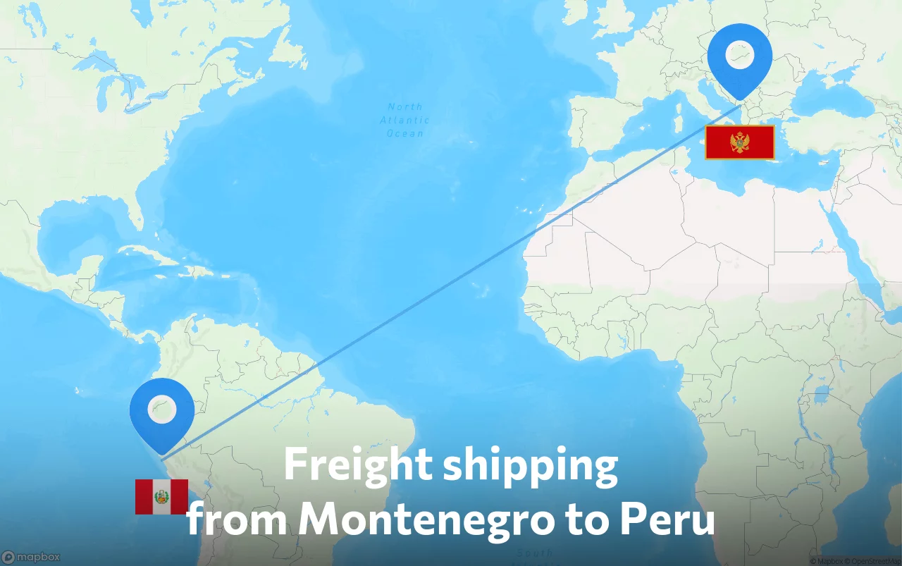 Shipping route from Montenegro to Peru