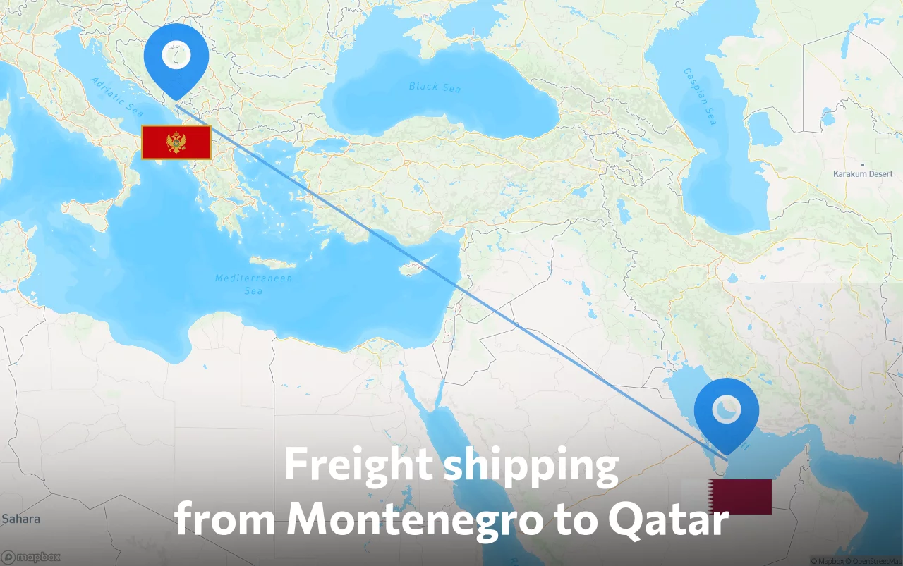 Shipping route from Montenegro to Qatar