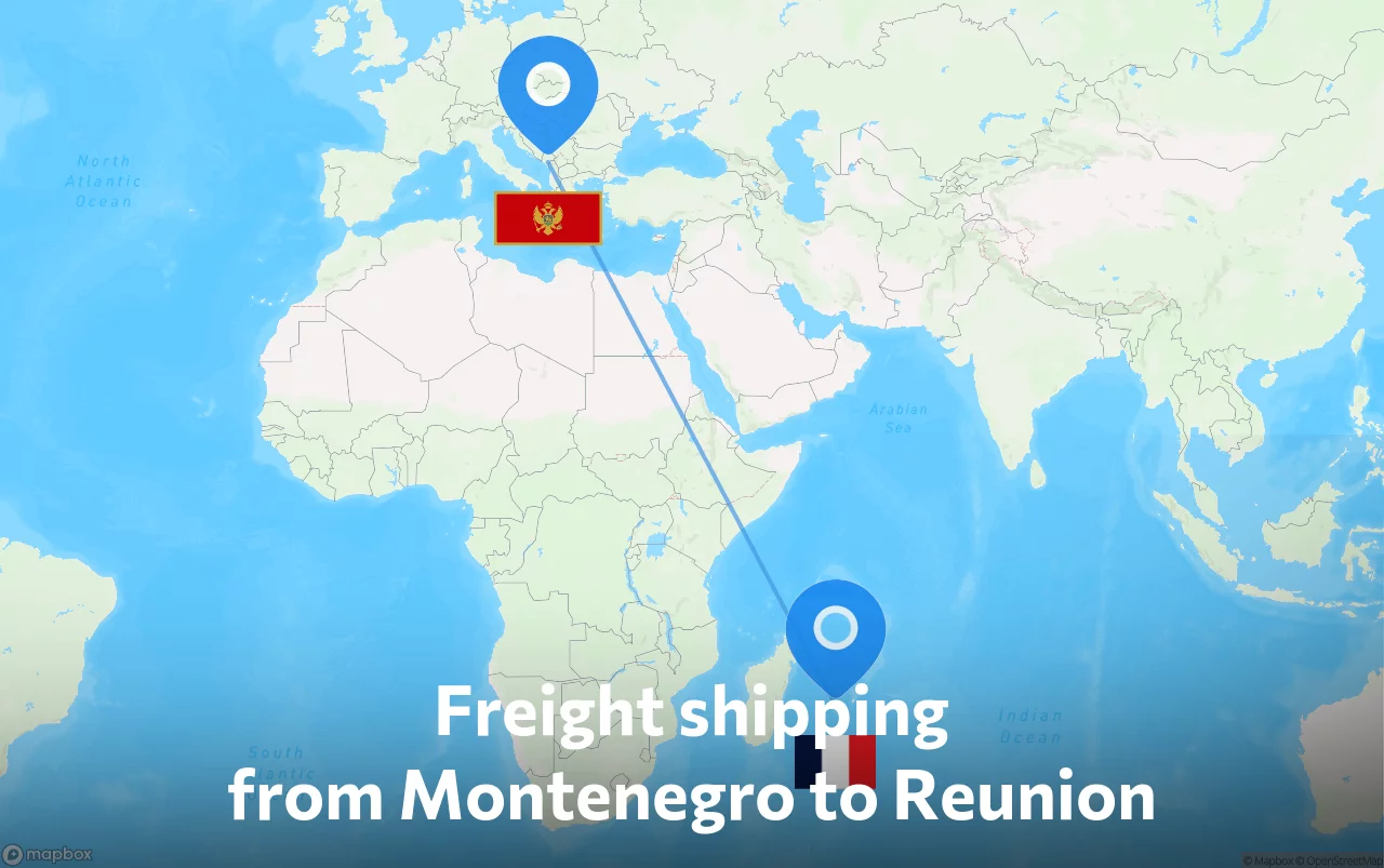 Shipping route from Montenegro to Reunion