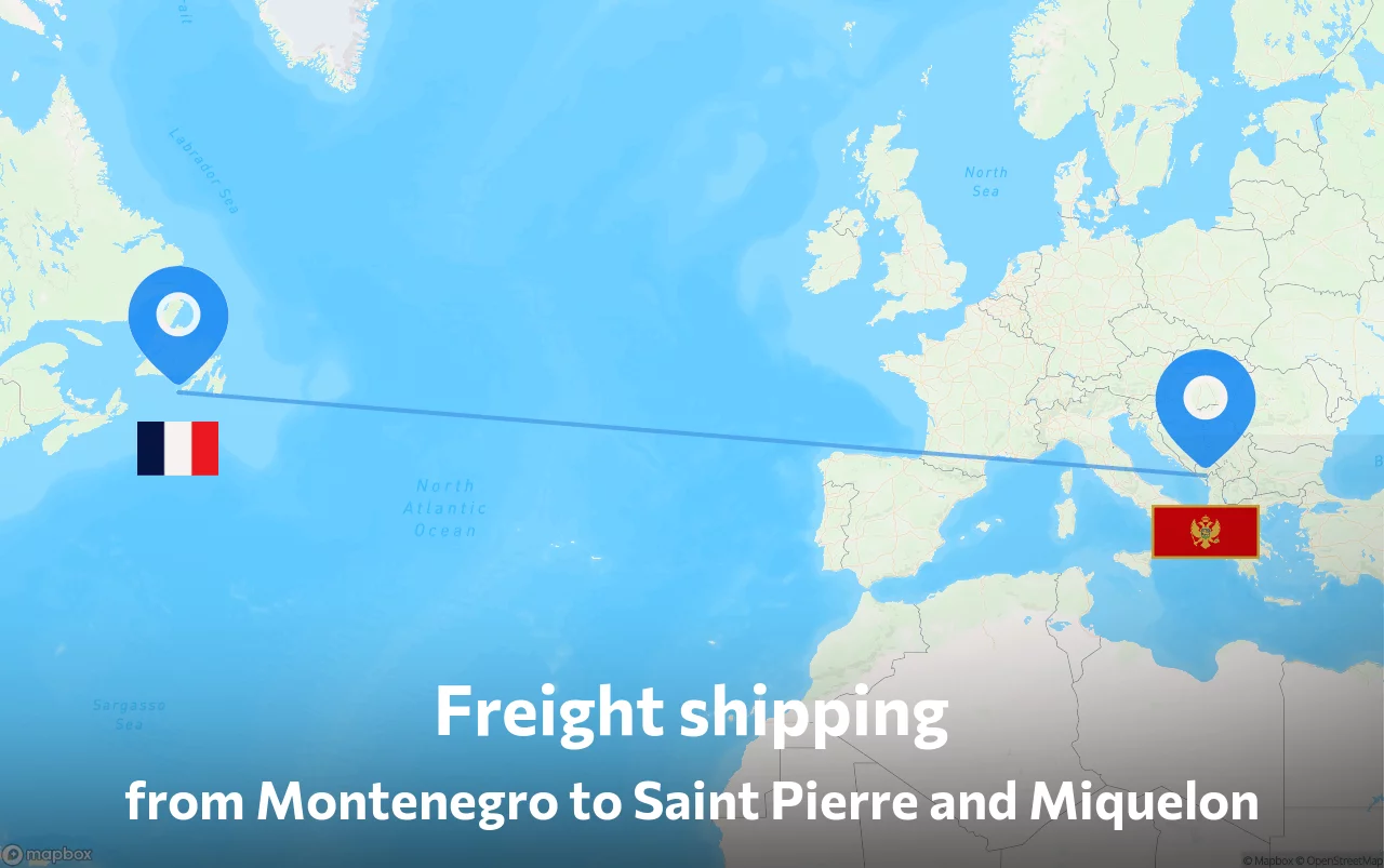 Shipping route from Montenegro to Saint Pierre and Miquelon