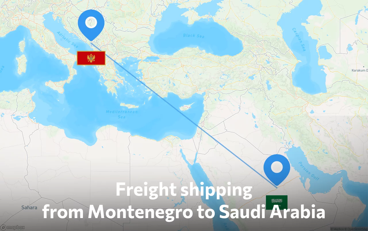 Shipping route from Montenegro to Saudi Arabia
