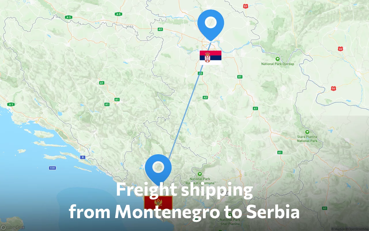 Shipping route from Montenegro to Serbia