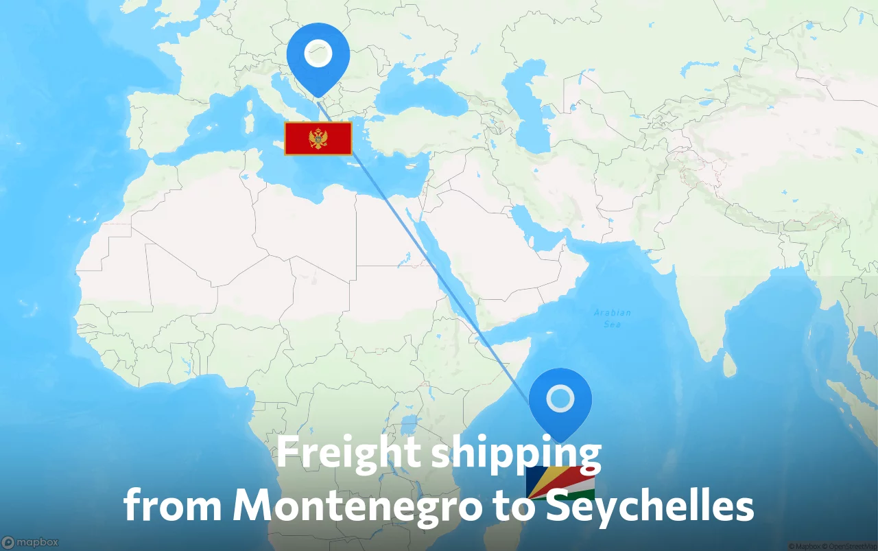 Shipping route from Montenegro to Seychelles