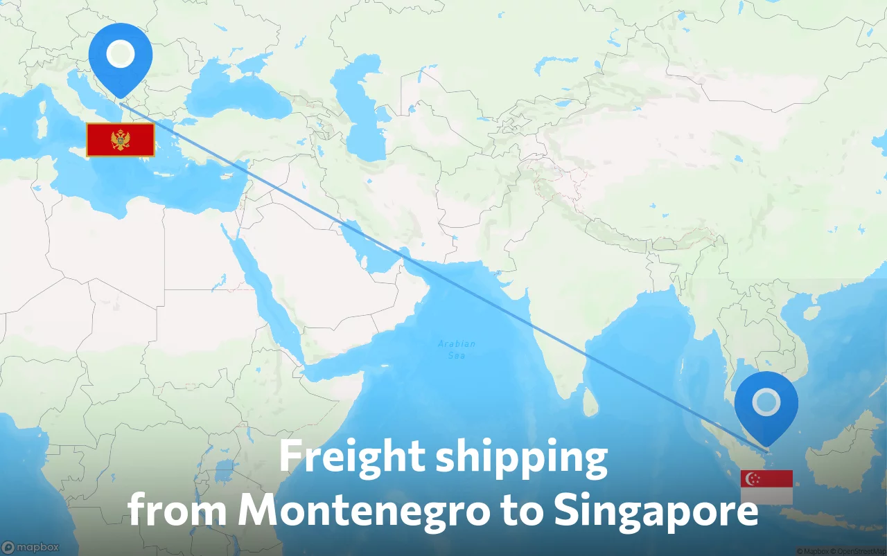 Shipping route from Montenegro to Singapore