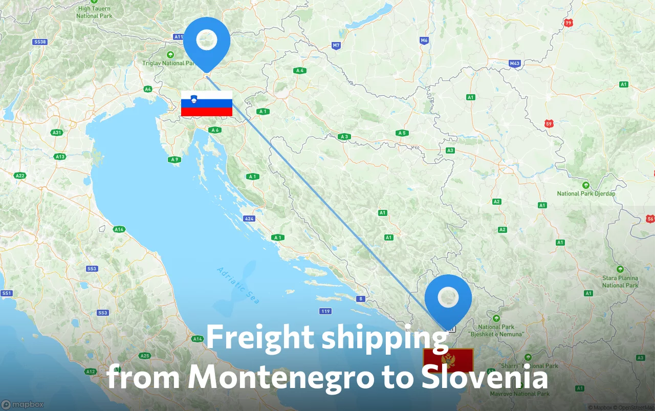 Shipping route from Montenegro to Slovenia