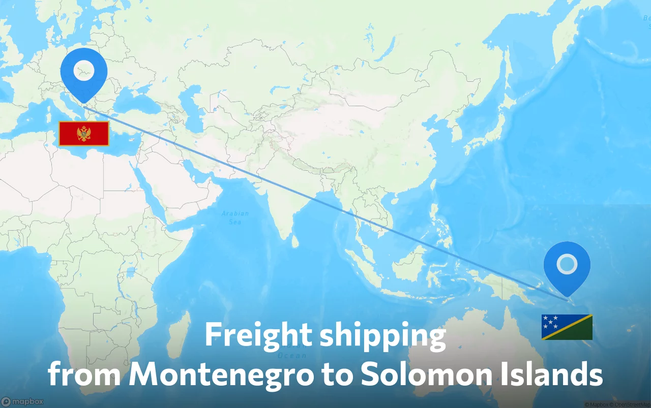 Shipping route from Montenegro to Solomon Islands