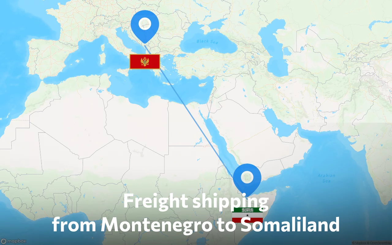 Shipping route from Montenegro to Somaliland