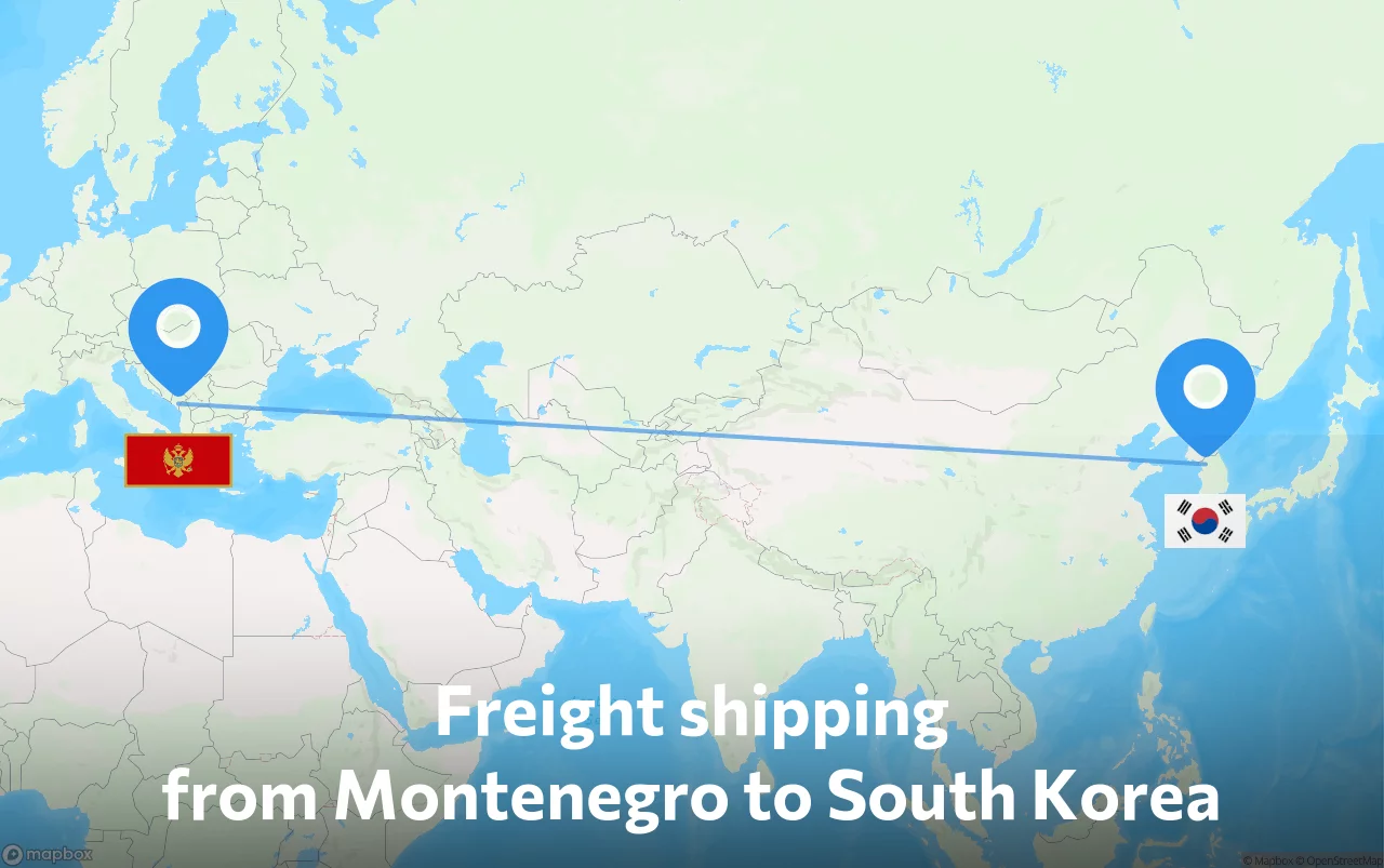 Shipping route from Montenegro to South Korea