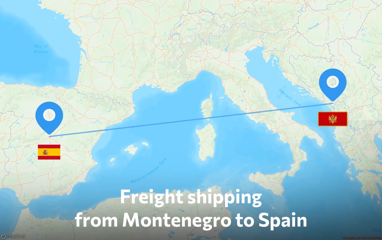 Shipping route from Montenegro to Spain