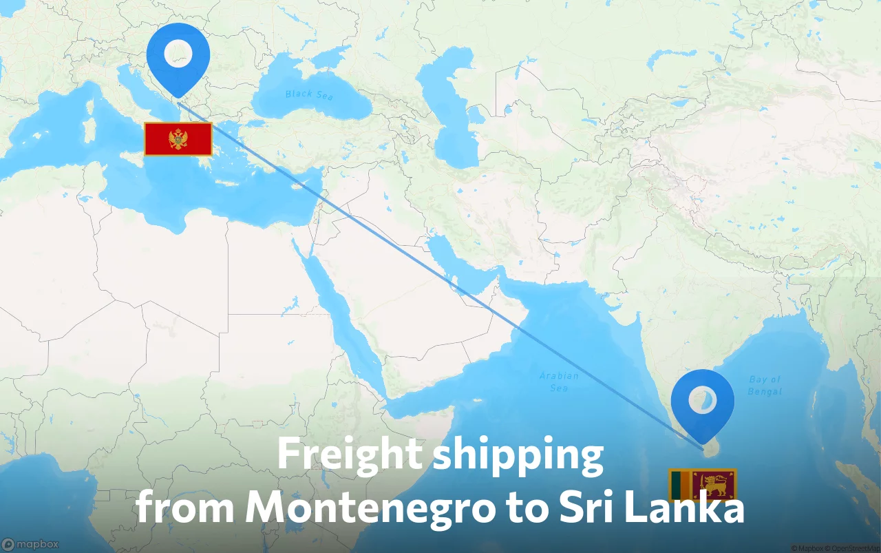Shipping route from Montenegro to Sri Lanka