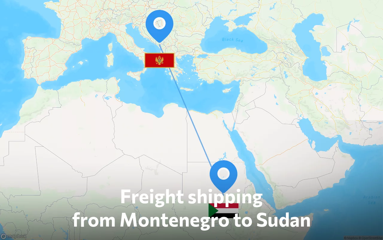 Shipping route from Montenegro to Sudan