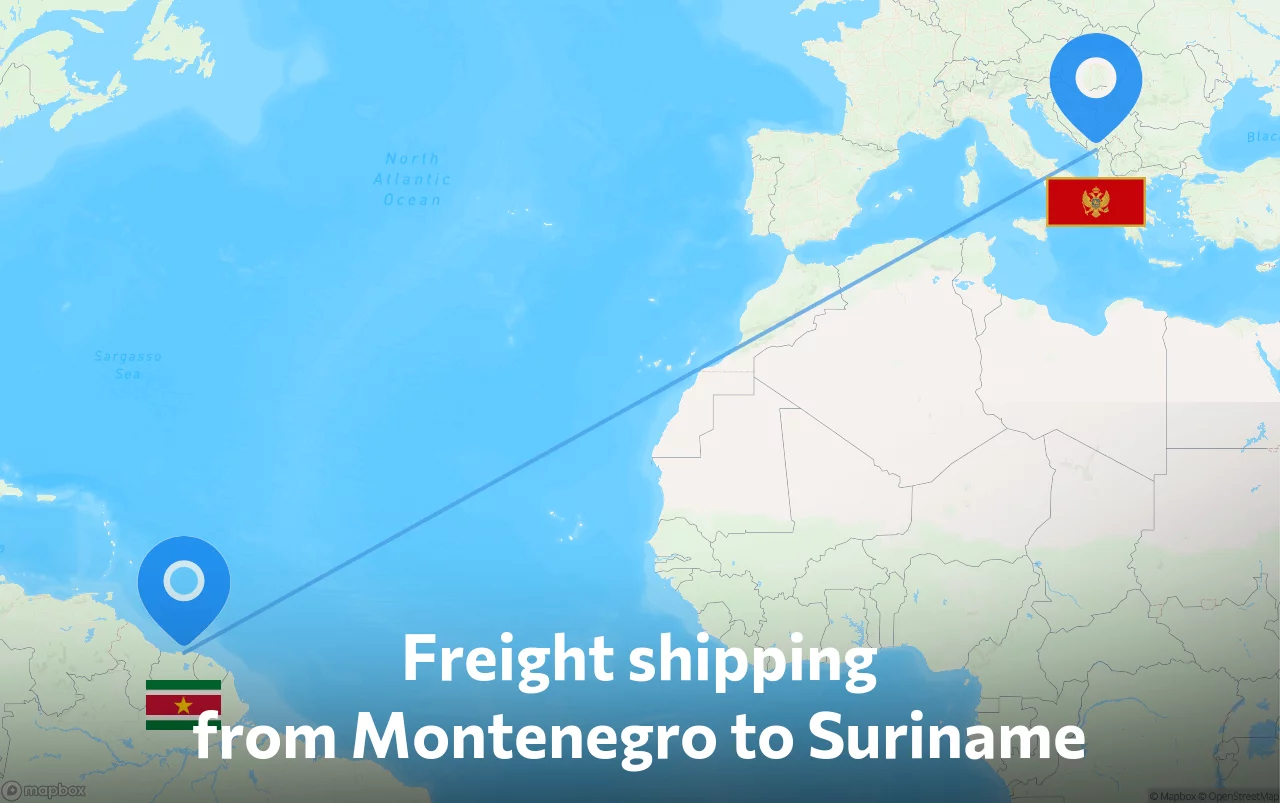 Shipping route from Montenegro to Suriname