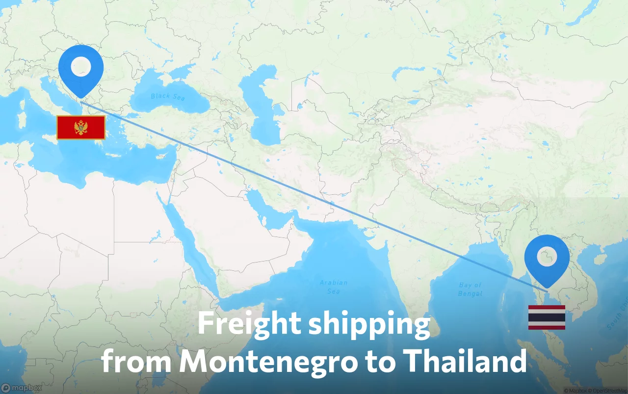 Shipping route from Montenegro to Thailand