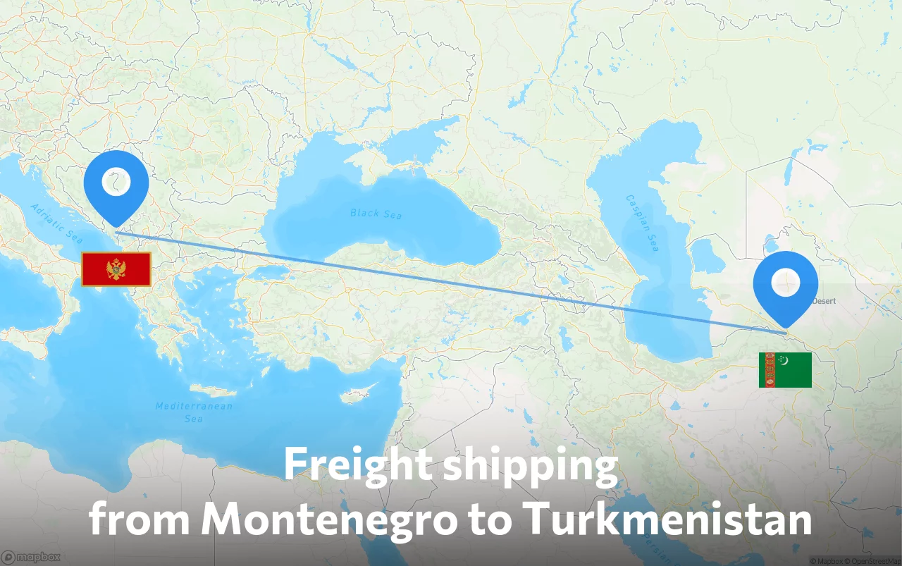 Shipping route from Montenegro to Turkmenistan