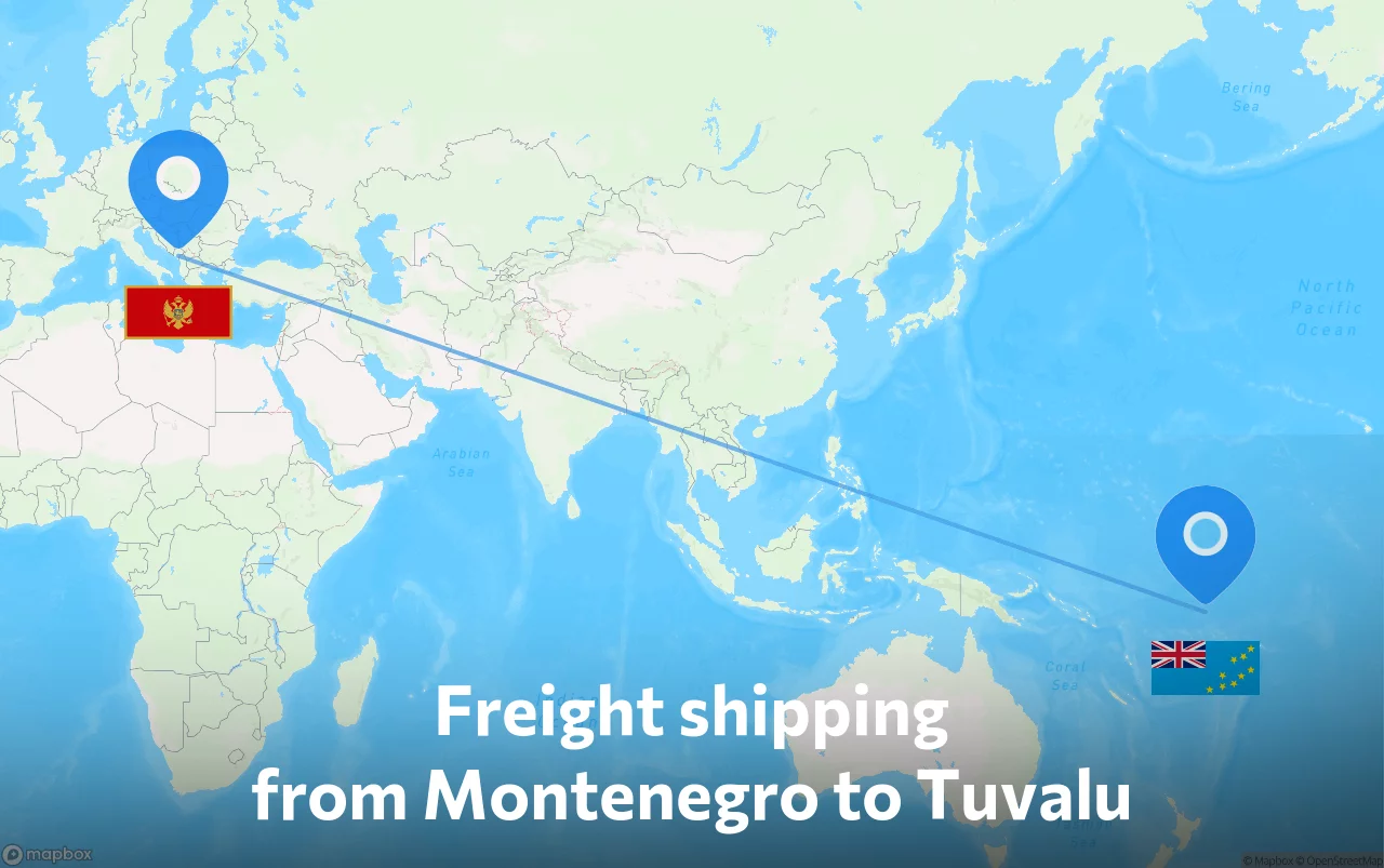 Shipping route from Montenegro to Tuvalu