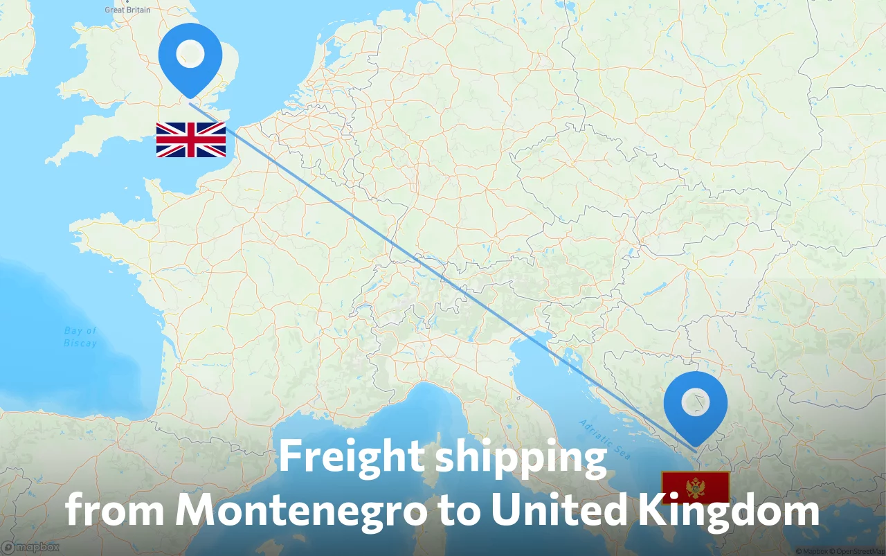 Shipping route from Montenegro to United Kingdom