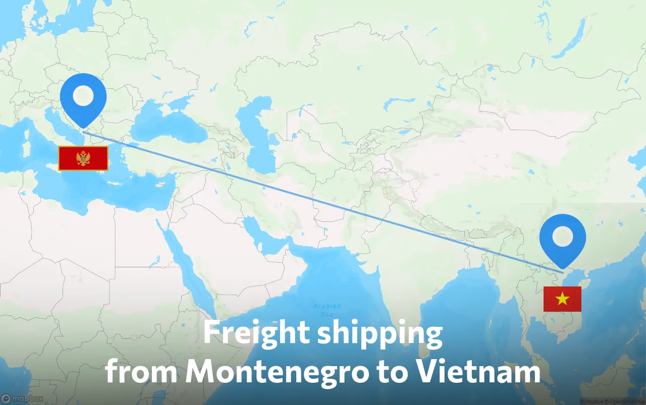 Shipping route from Montenegro to Vietnam