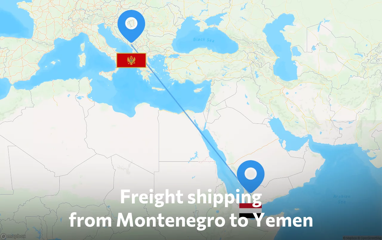 Shipping route from Montenegro to Yemen