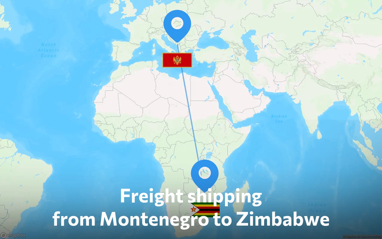 Shipping route from Montenegro to Zimbabwe