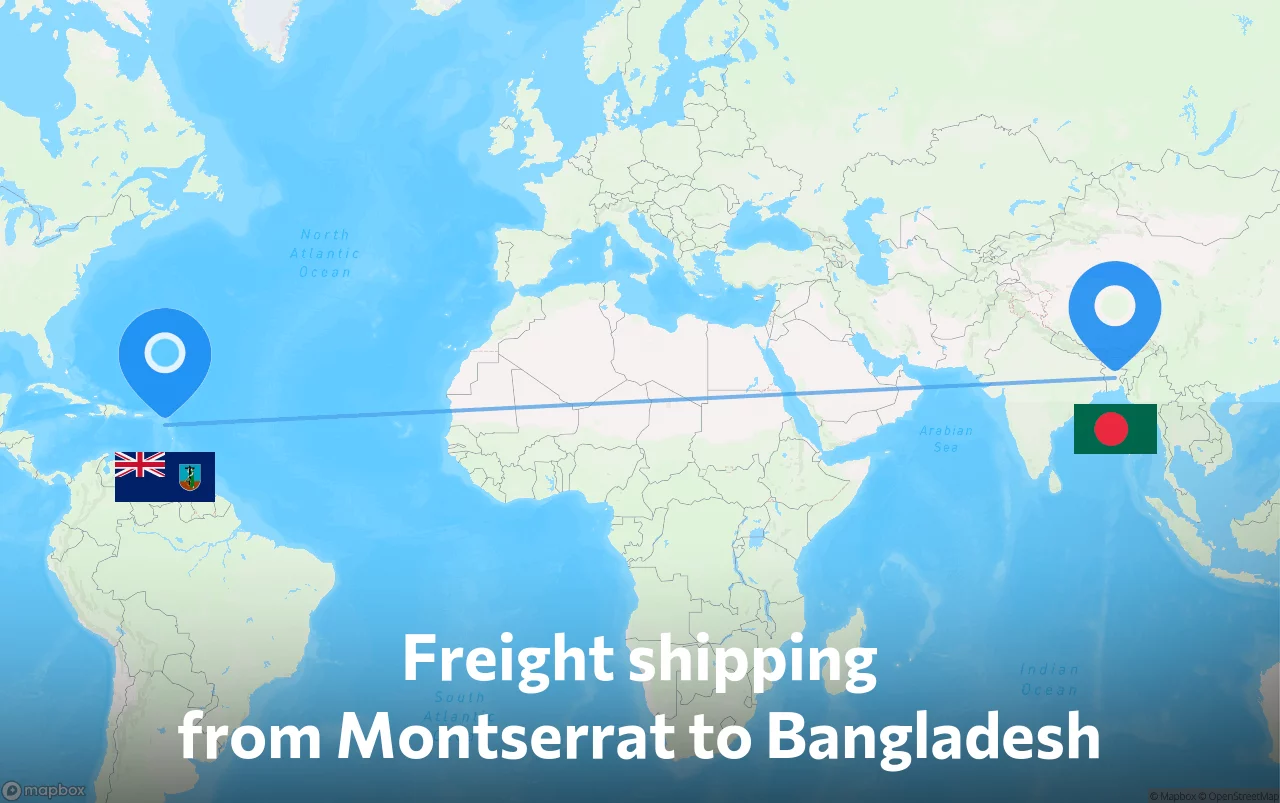 Shipping route from Montserrat to Bangladesh