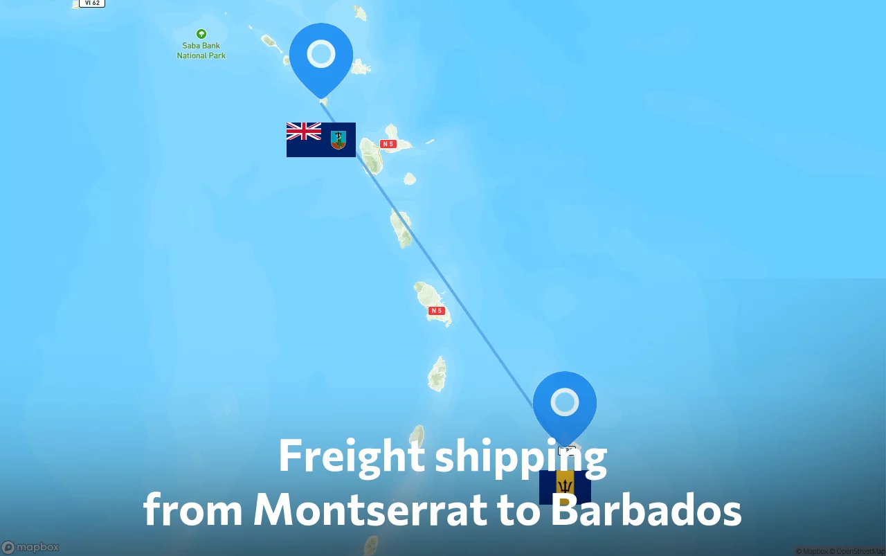 Shipping route from Montserrat to Barbados